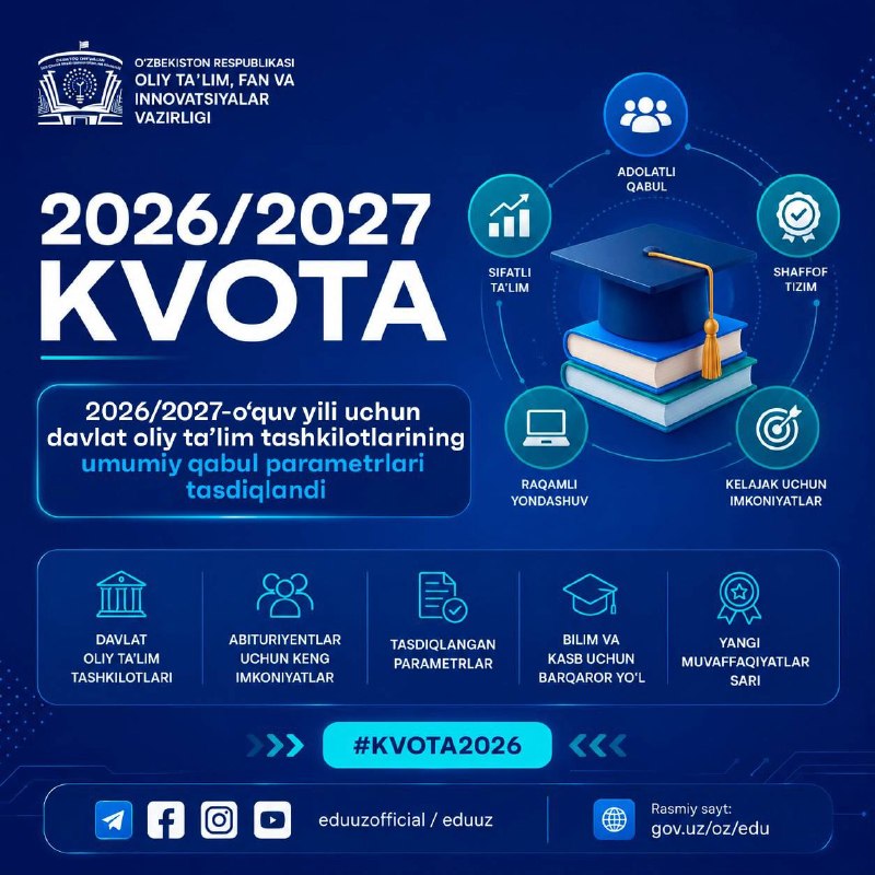 ❗️Kvotalar tasdiqlandi