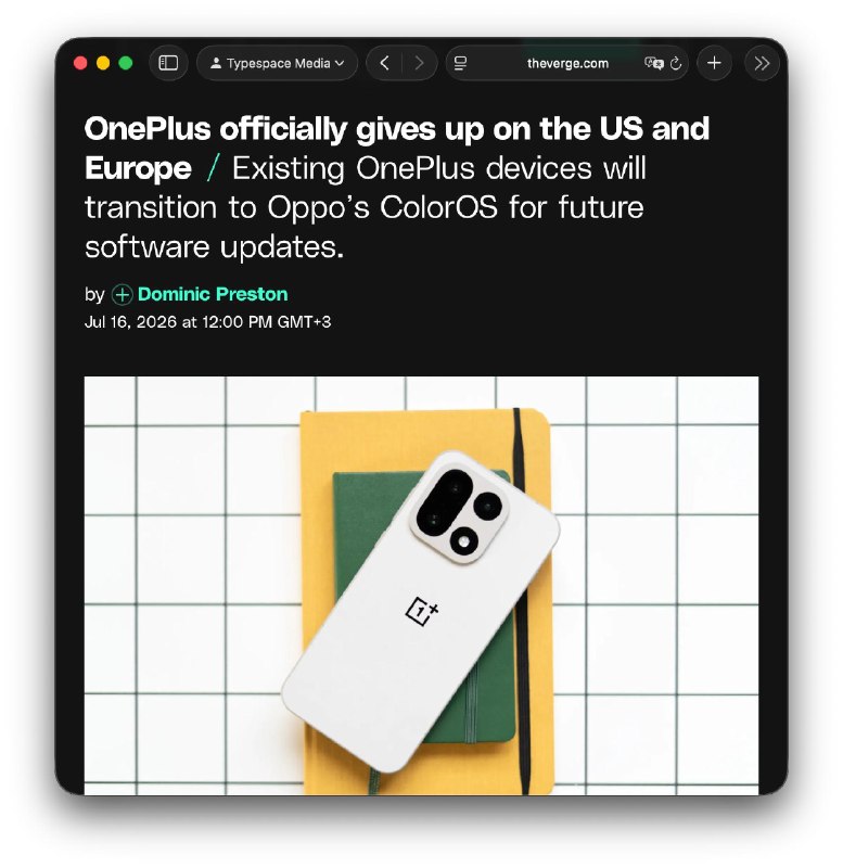 ⚡️OnePlus AQSh va Yevropa bozorlaridan ketishini e’lon qildi.