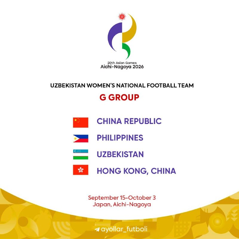 ⚽️ 2026-yilgi Osiyo o’yinlarining futbol bahslariga qur’a tashlandi